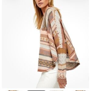 Free People December Skies Boho Sweater Striped Oversized Women's L